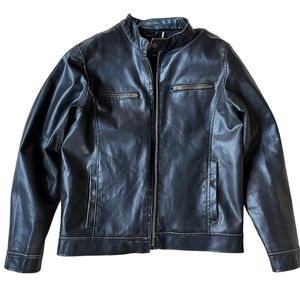Men’s GUESS Faux-Leather antique black motorcycle jacket size M